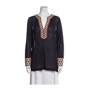 Tory Burch blue ladies long sleeve embroidered tunic size 8